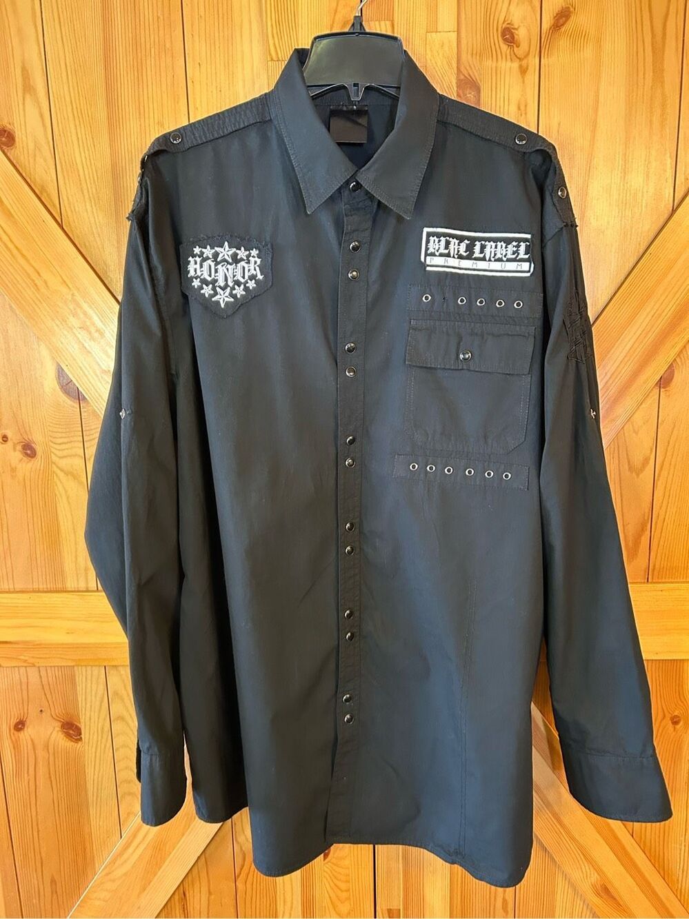 Blac Label Long Sleeve Black Shirt Snap Closure Size 2XL (0549) Read